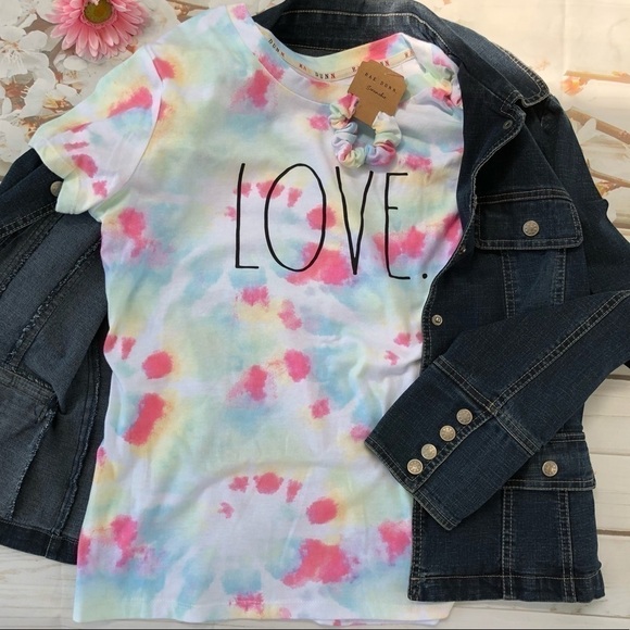 Rae Dunn Love Tye Dye Tee W/matching Scrunchy. - Picture 7 of 7